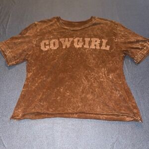 Social Culture Cowgirl T Shirt Med Brown Mineral Wash Western Tee Crop Country